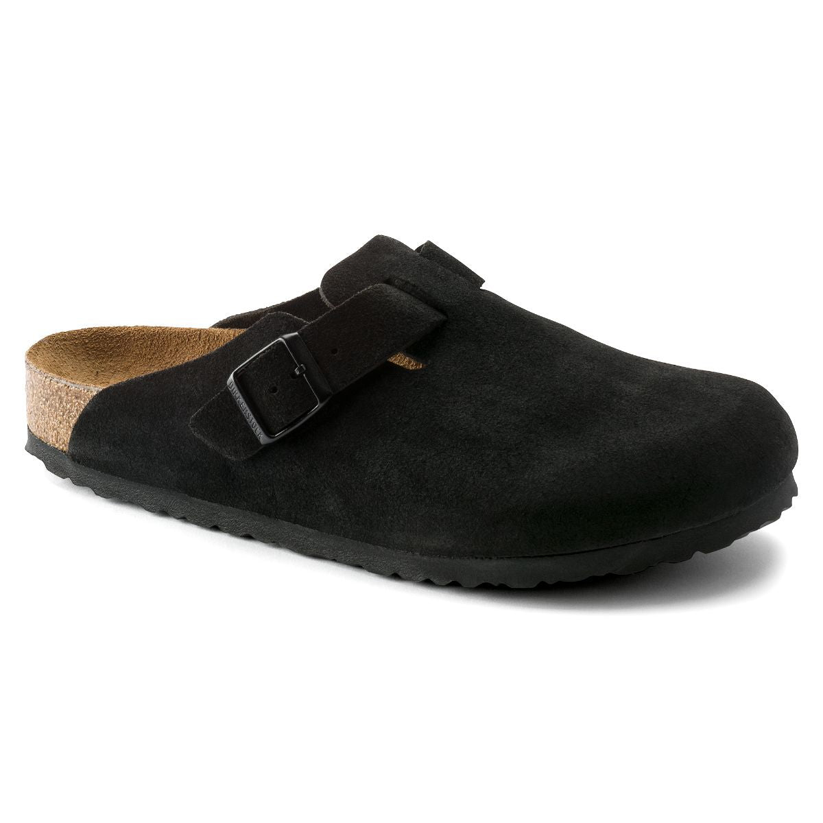 Boston Soft Footbed Suede Leather in Black – Birkenstock NZ - Main Image